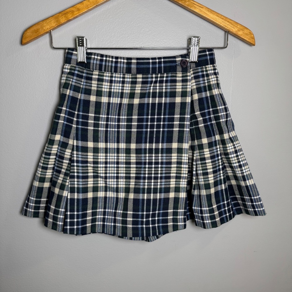 The Limited Vintage 90s Plaid Pleated Mini Skort Blue Green White Size 10